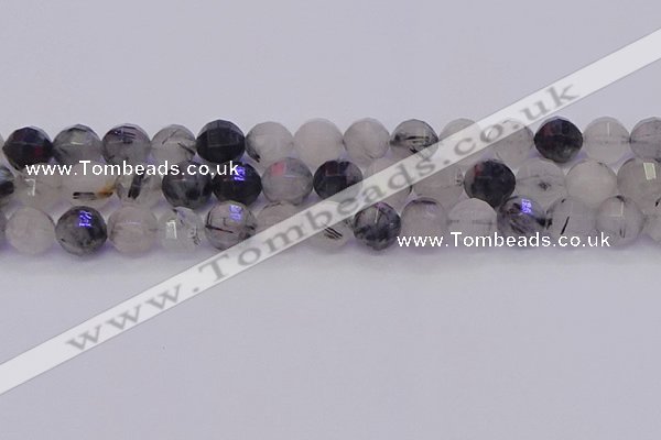 CRU523 15.5 inches 10mm faceted round black rutilated quartz beads