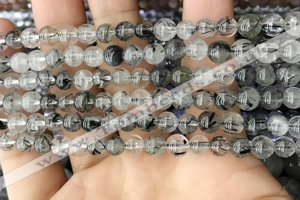 CRU532 15.5 inches 6mm round black rutilated quartz beads