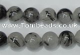 CRU54 15.5 inches 12mm round black rutilated quartz beads wholesale