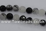 CRU57 15.5 inches 6mm faceted round black rutilated quartz beads