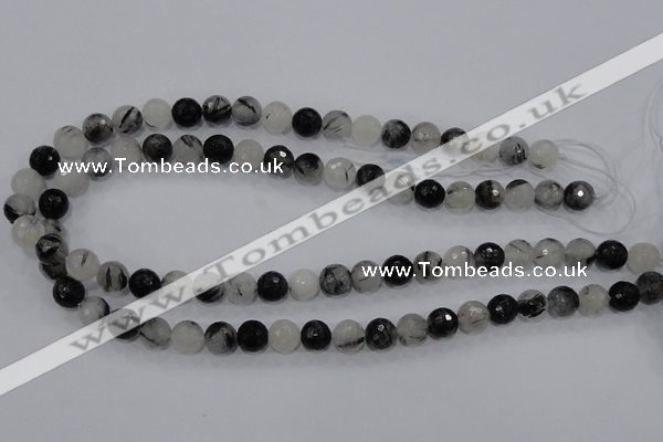 CRU57 15.5 inches 6mm faceted round black rutilated quartz beads