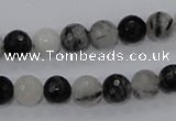 CRU58 15.5 inches 8mm faceted round black rutilated quartz beads