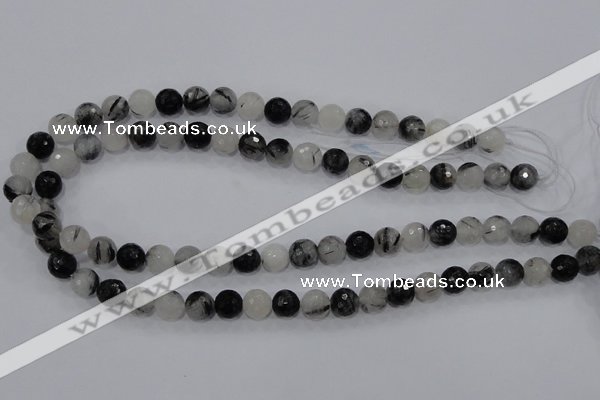 CRU58 15.5 inches 8mm faceted round black rutilated quartz beads