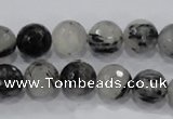 CRU60 15.5 inches 12mm faceted round black rutilated quartz beads