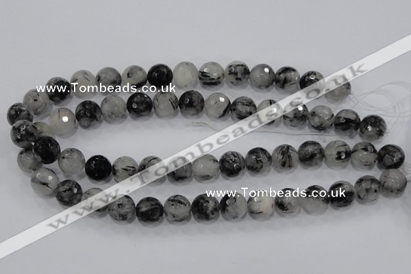 CRU60 15.5 inches 12mm faceted round black rutilated quartz beads