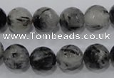 CRU61 15.5 inches 14mm faceted round black rutilated quartz beads