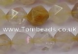 CRU624 15.5 inches 12mm faceted nuggets golden rutilated quartz beads