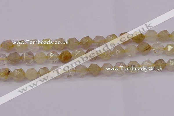 CRU624 15.5 inches 12mm faceted nuggets golden rutilated quartz beads