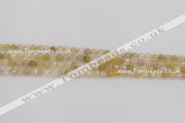 CRU666 15.5 inches 4mm faceted round golden rutilated quartz beads