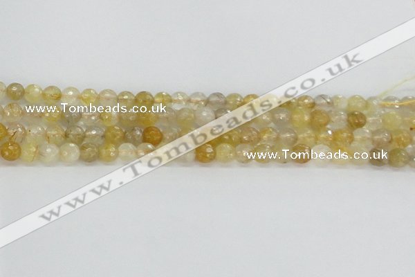 CRU667 15.5 inches 6mm faceted round golden rutilated quartz beads