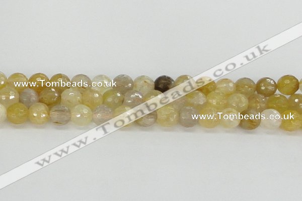 CRU668 15.5 inches 8mm faceted round golden rutilated quartz beads