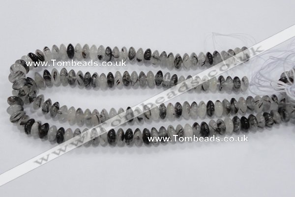 CRU67 15.5 inches 6*12mm rondelle black rutilated quartz beads