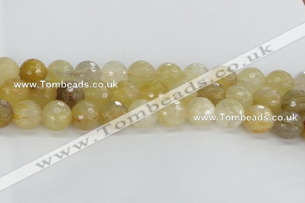 CRU670 15.5 inches 12mm faceted round golden rutilated quartz beads