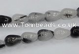 CRU68 15.5 inches 8*12mm teardrop black rutilated quartz beads