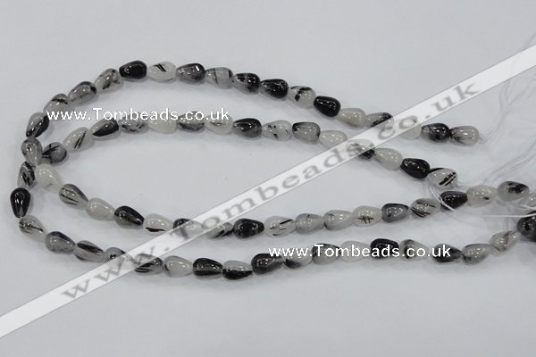 CRU68 15.5 inches 8*12mm teardrop black rutilated quartz beads