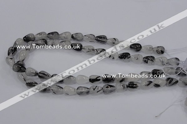 CRU69 15.5 inches 10*14mm teardrop black rutilated quartz beads