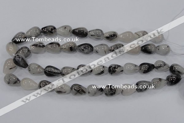 CRU70 15.5 inches 13*18mm teardrop black rutilated quartz beads