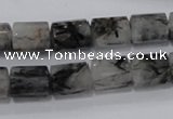 CRU75 15.5 inches 8*12mm faceted column black rutilated quartz beads