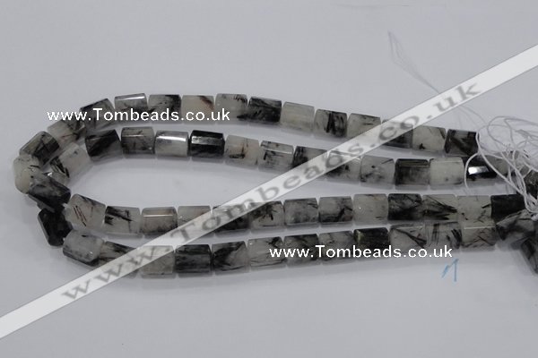 CRU75 15.5 inches 8*12mm faceted column black rutilated quartz beads