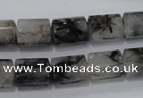 CRU76 15.5 inches 10*14mm faceted column black rutilated quartz beads