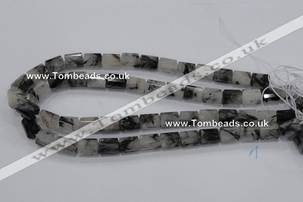 CRU76 15.5 inches 10*14mm faceted column black rutilated quartz beads