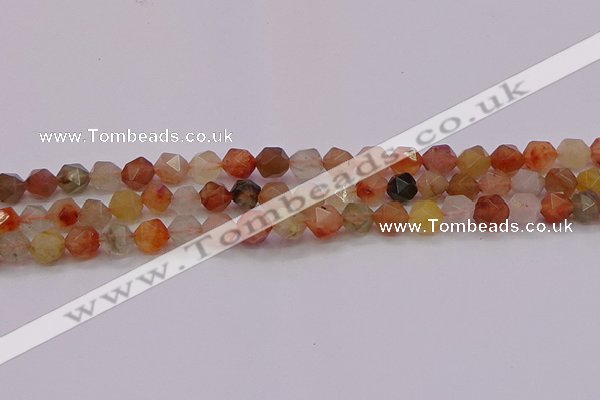 CRU766 15.5 inches 6mm faceted nuggets mixed rutilated quartz beads
