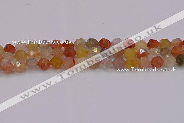 CRU768 15.5 inches 10mm faceted nuggets mixed rutilated quartz beads