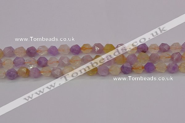 CRU773 15.5 inches 10mm faceted nuggets lavender amethyst & citrine beads