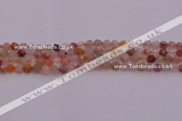 CRU776 15.5 inches 6mm faceted nuggets mixed rutilated quartz beads