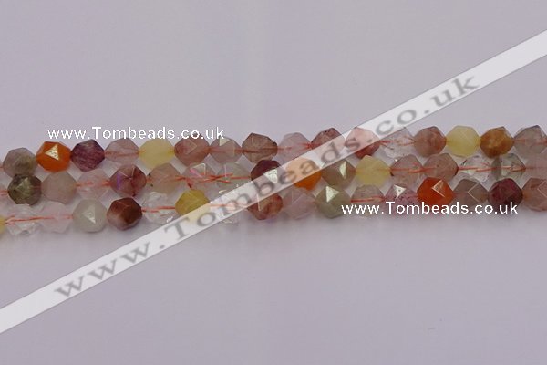 CRU777 15.5 inches 8mm faceted nuggets mixed rutilated quartz beads