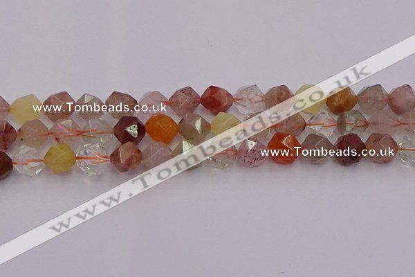 CRU779 15.5 inches 12mm faceted nuggets mixed rutilated quartz beads