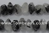 CRU78 15.5 inches 8*14mm faceted nugget black rutilated quartz beads