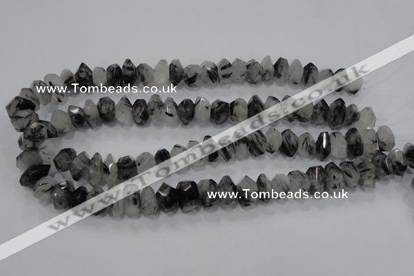 CRU78 15.5 inches 8*14mm faceted nugget black rutilated quartz beads