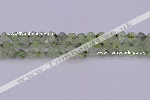 CRU792 15.5 inches 8mm faceted nuggets green rutilated quartz beads