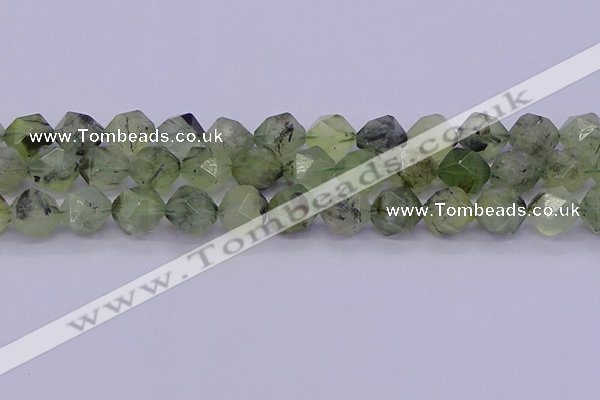 CRU794 15.5 inches 12mm faceted nuggets green rutilated quartz beads