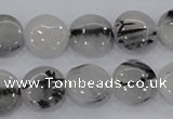 CRU80 15.5 inches 14mm flat round black rutilated quartz beads