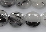 CRU82 15.5 inches 20mm flat round black rutilated quartz beads