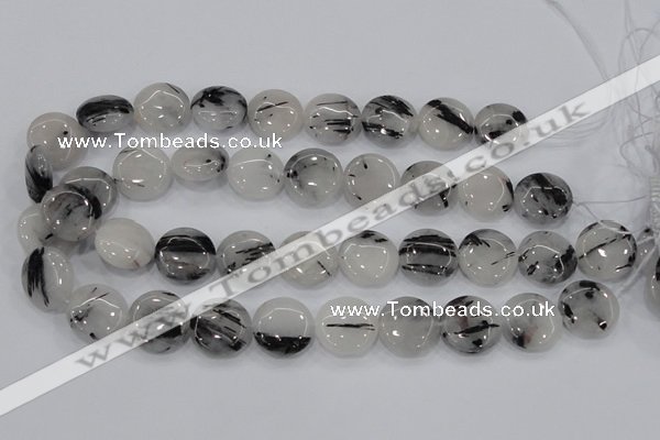 CRU82 15.5 inches 20mm flat round black rutilated quartz beads