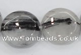 CRU83 15.5 inches 25mm flat round black rutilated quartz beads