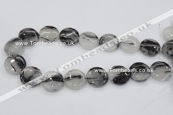 CRU83 15.5 inches 25mm flat round black rutilated quartz beads