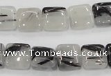 CRU85 15.5 inches 12*12mm square black rutilated quartz beads