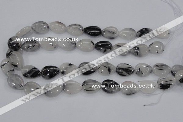 CRU87 15.5 inches 15*20mm flat teardrop black rutilated quartz beads