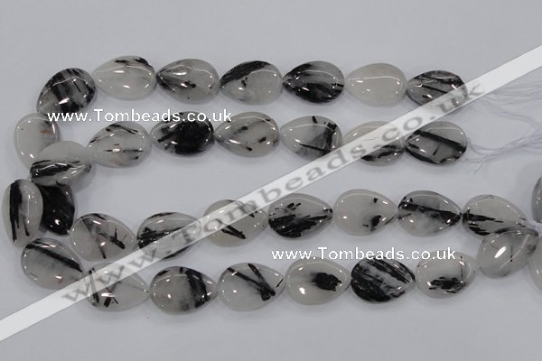CRU88 15.5 inches 18*25mm flat teardrop black rutilated quartz beads