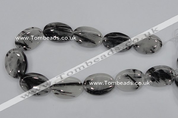 CRU90 15.5 inches 25*35mm oval black rutilated quartz beads wholesale