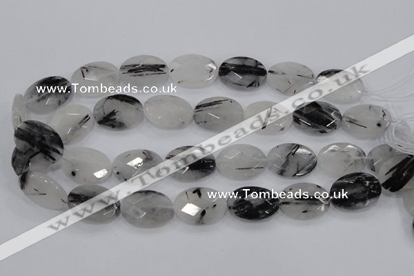 CRU91 15.5 inches 15*20mm faceted oval black rutilated quartz beads