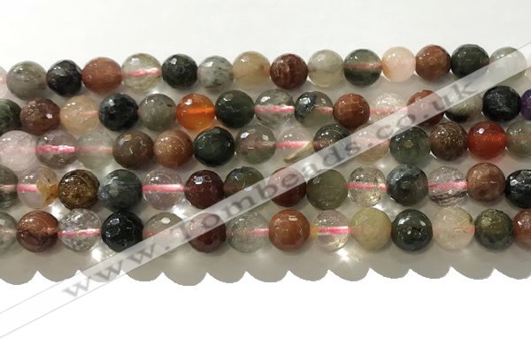 CRU912 15.5 inches 8mm faceted round mixed rutilated quartz beads