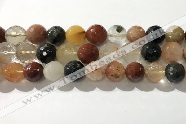 CRU916 15.5 inches 14mm faceted round mixed rutilated quartz beads