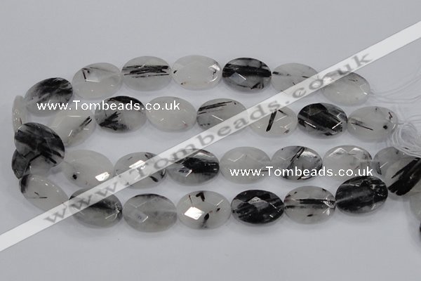 CRU92 15.5 inches 18*25mm faceted oval black rutilated quartz beads