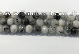 CRU935 15.5 inches 13mm faceted round black rutilated quartz beads