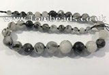 CRU938 8mm - 18mm faceted round black rutilated quartz graduated beads